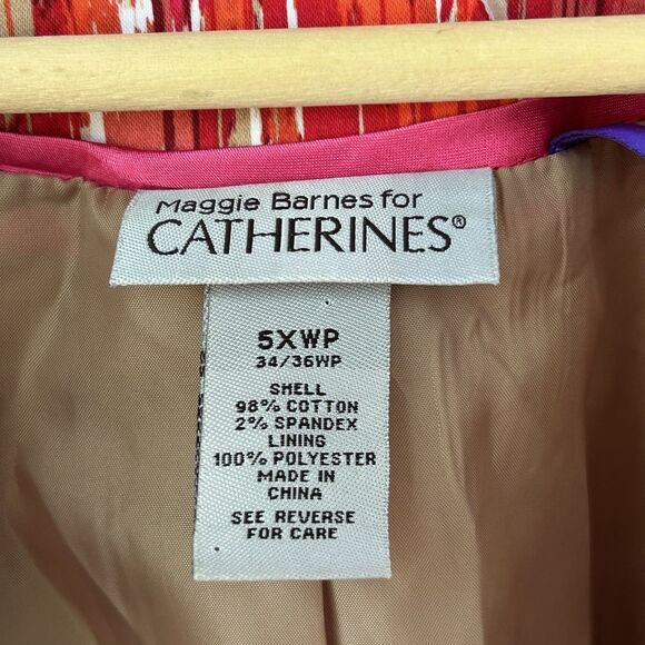 Catherine's Jacket Size 5X WP 5XWP Pockets Open Front Colorful Ikat Print Collar - Picture 5 of 7